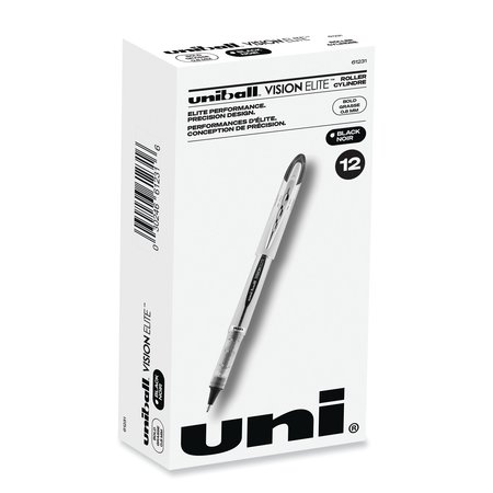 UNI-BALL VISION ELITE Stick Roller Ball Pen, Bold 0.8mm, Blk Ink, Wht/Blk Barrel 61231